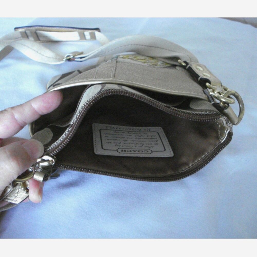 Coach Logo Crossbody Shoulder Bag Leather - Canvas Floral Embroidered - Picture 6 of 7